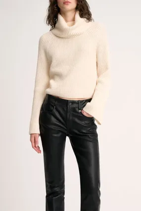 Luisa Spagnoli MAGNUS WHITE RIB-KNIT TURTLENECK PULLOVER