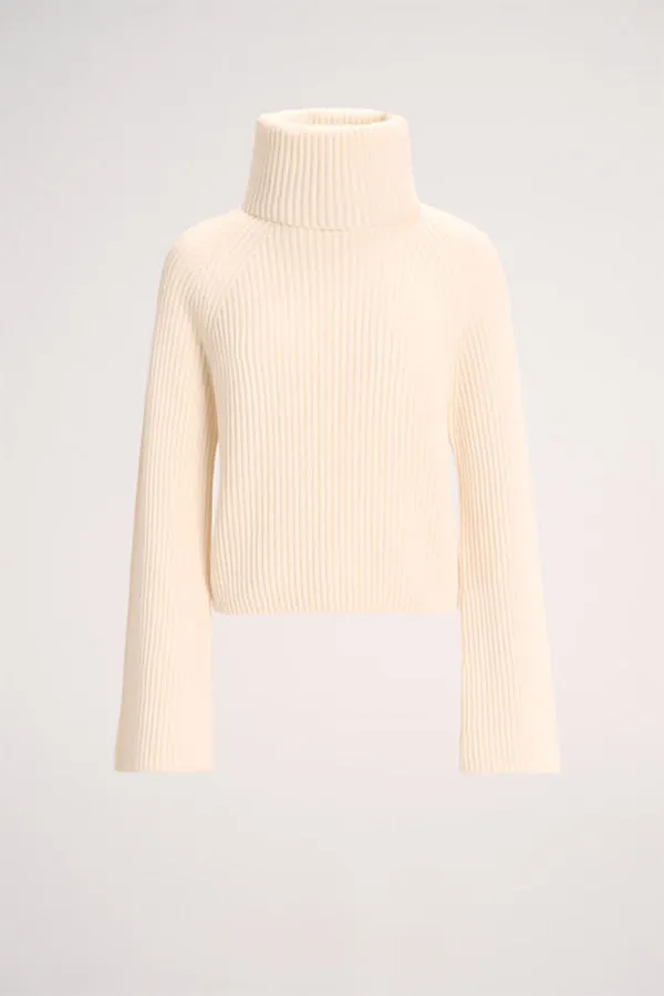 Luisa Spagnoli MAGNUS WHITE RIB-KNIT TURTLENECK PULLOVER