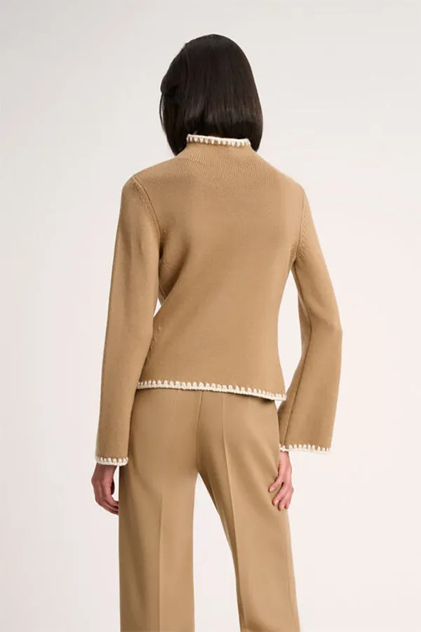 Luisa Spagnoli MONET BEIGE EMBROIDERED TRIM TURTLENECK PULLOVER