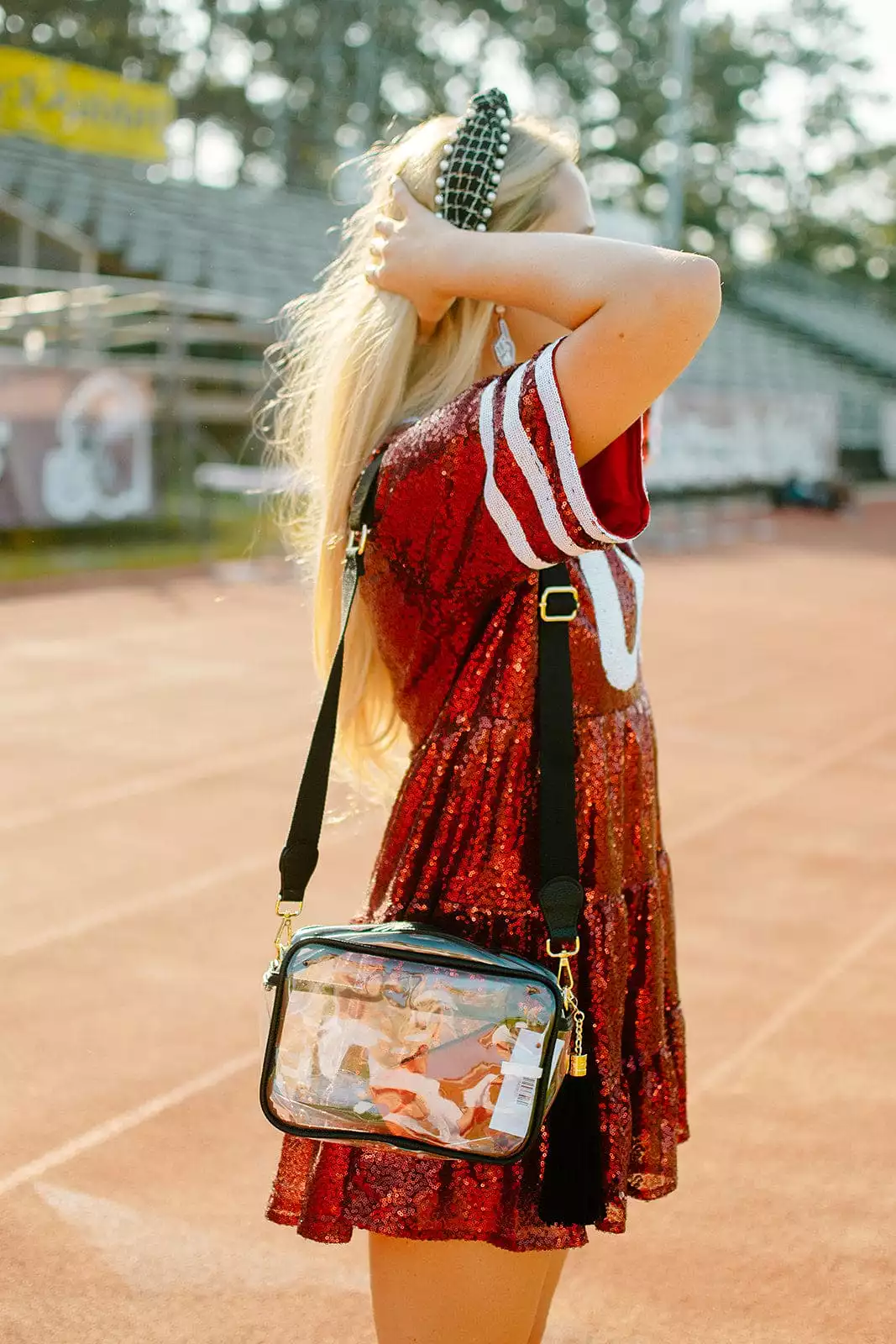 Maroon & White Jersey Sequin Dress