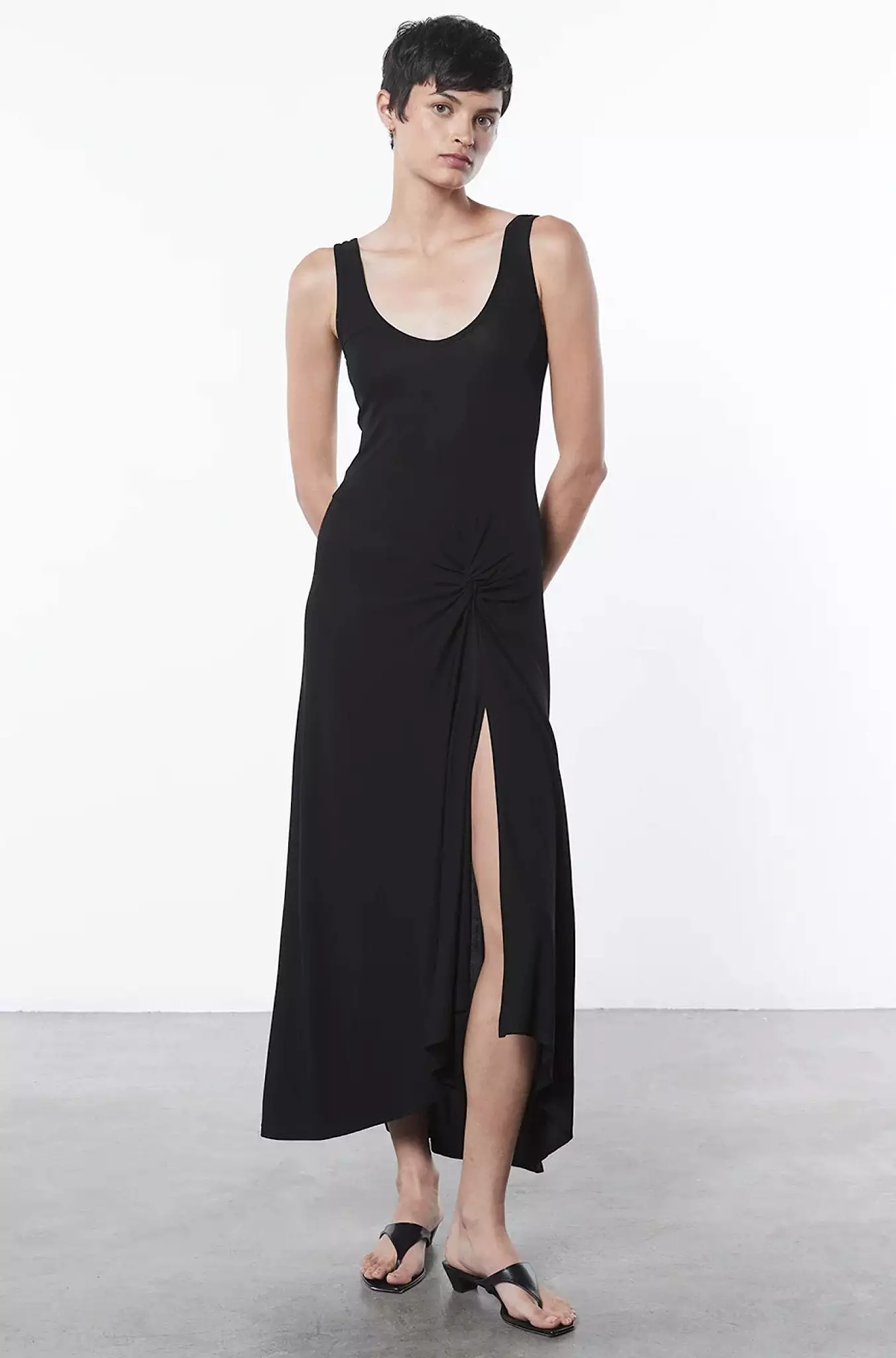 MATTE JERSEY DRAPED KNOT DRESS