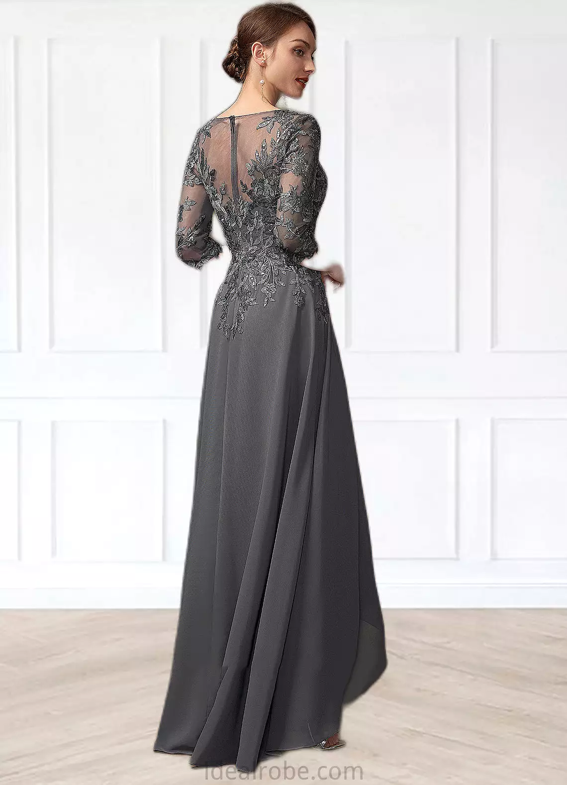 Maureen A-Line V-neck Asymmetrical Chiffon Lace Mother of the Bride Dress With Sequins STK126P0014803