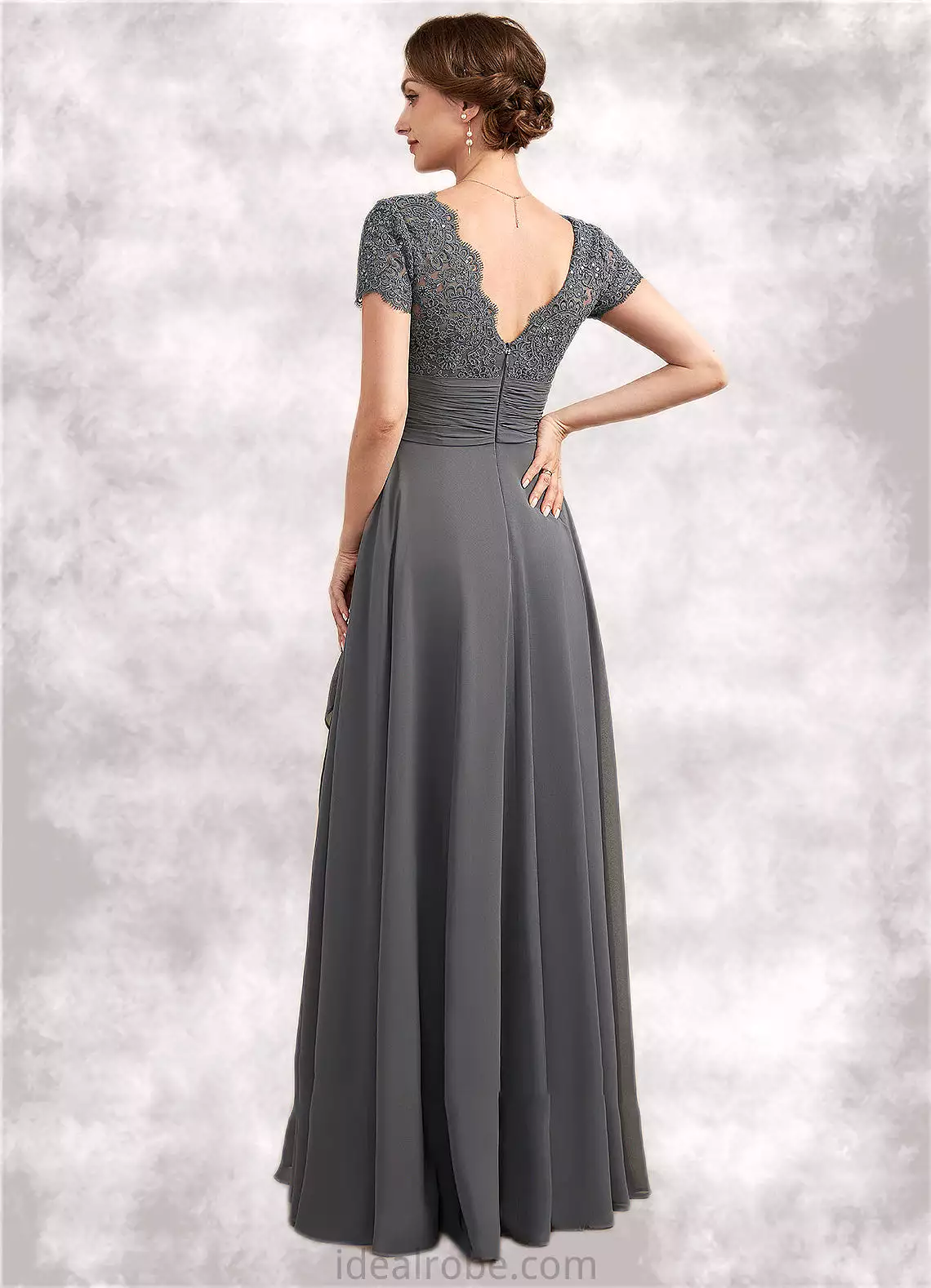 Maya A-Line Square Neckline Floor-Length Chiffon Lace Mother of the Bride Dress With Ruffle Sequins STK126P0014770