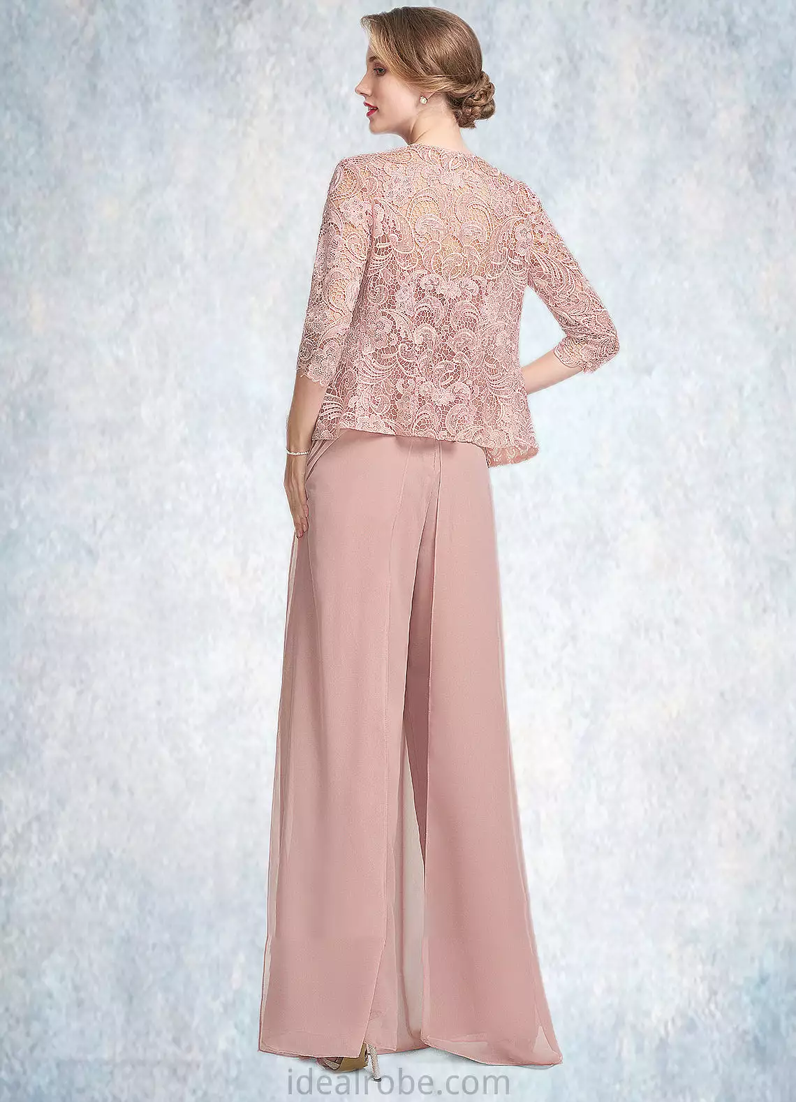 Meghan Jumpsuit/Pantsuit Square Neckline Floor-Length Chiffon Lace Mother of the Bride Dress STK126P0014828