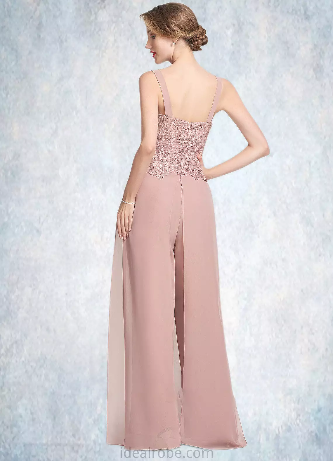 Meghan Jumpsuit/Pantsuit Square Neckline Floor-Length Chiffon Lace Mother of the Bride Dress STK126P0014828