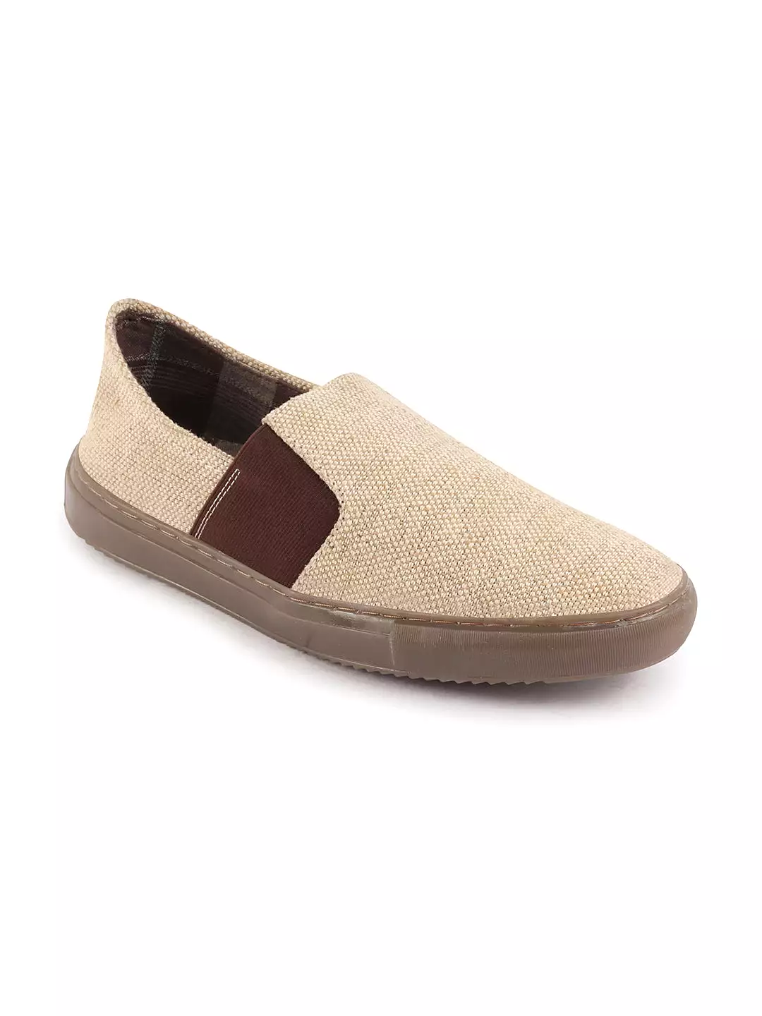 Men Beige Colorblocked Classic Jute/Fabric Slip On Canvas Sneaker Slip On Casual Shoes