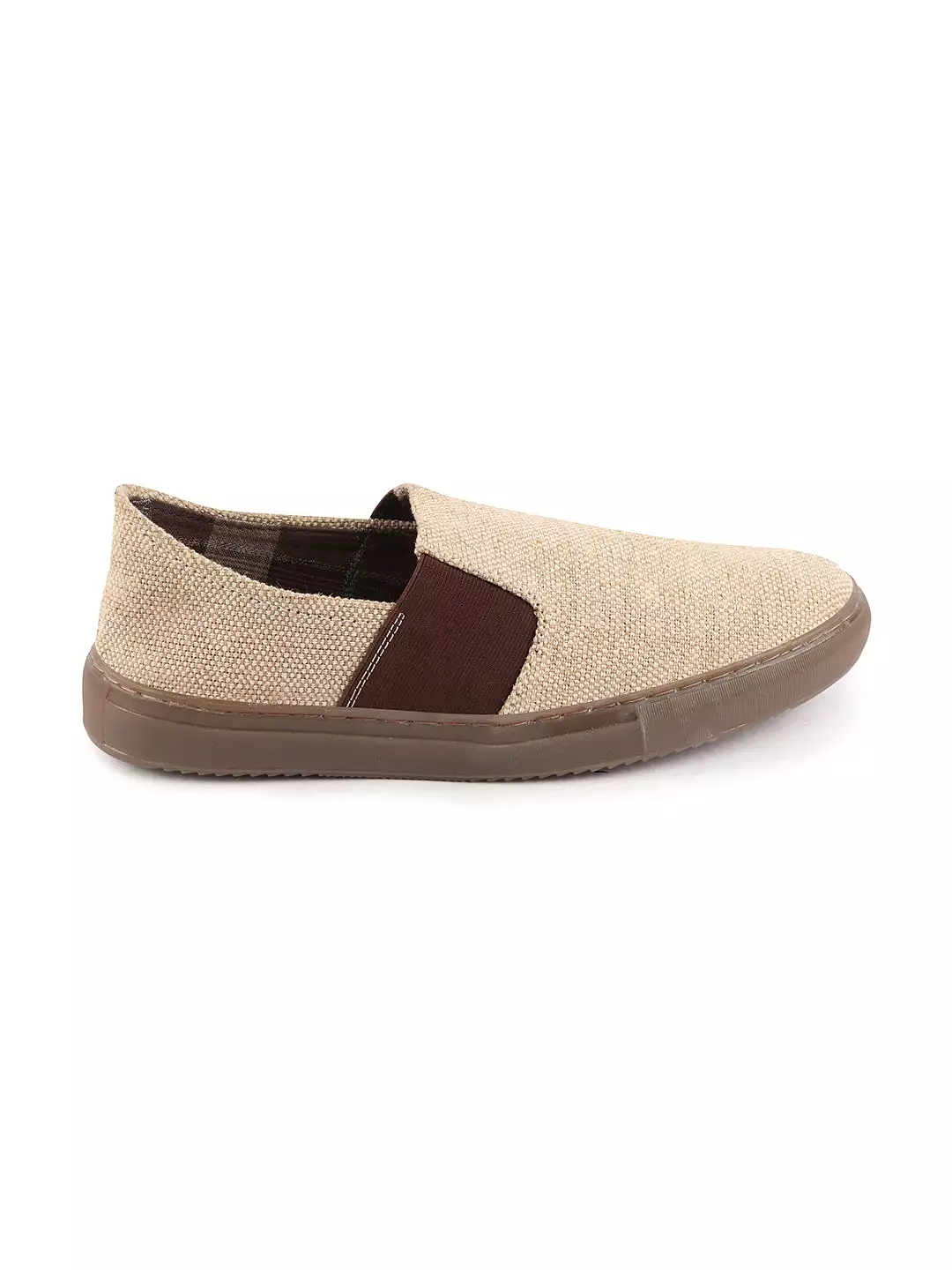 Men Beige Colorblocked Classic Jute/Fabric Slip On Canvas Sneaker Slip On Casual Shoes