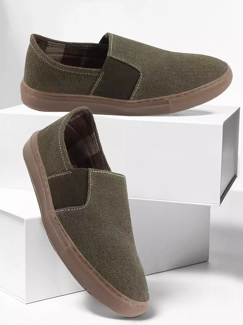 Men Olive Colorblocked Classic Jute/Fabric Slip On Canvas Sneaker Slip On Casual Shoes