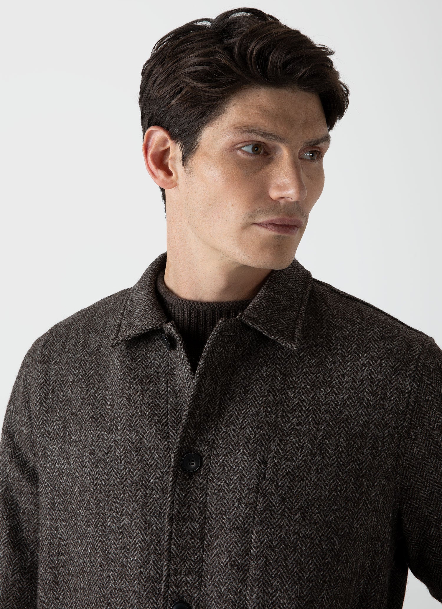 Men's British Wool Twin Pocket Jacket in Brown Herringbone