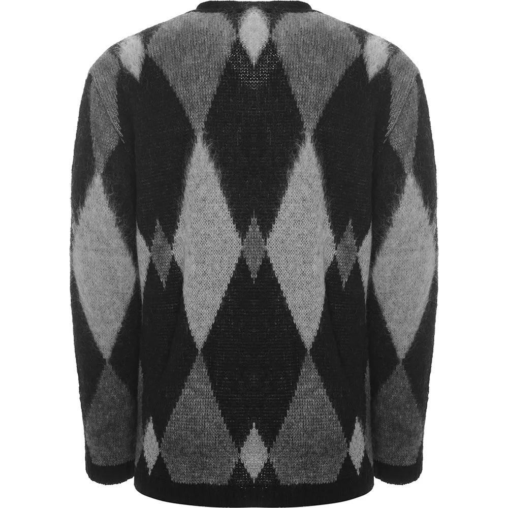 Mens Rats Argyle Mohair Knit Cardigan in Black