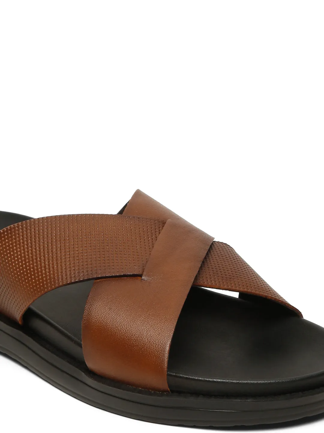 Men's Tan Leather Criss - Cross Slippers