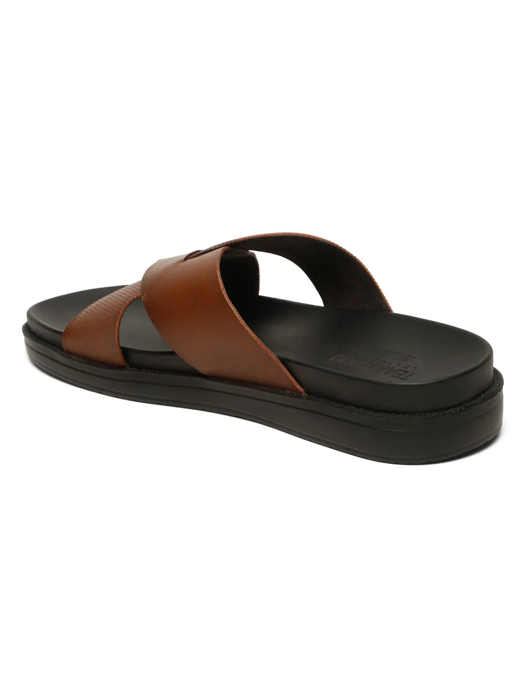 Men's Tan Leather Criss - Cross Slippers