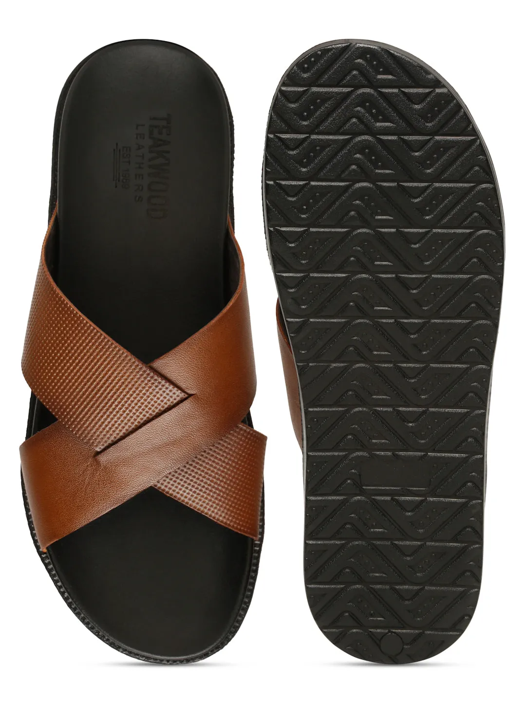 Men's Tan Leather Criss - Cross Slippers