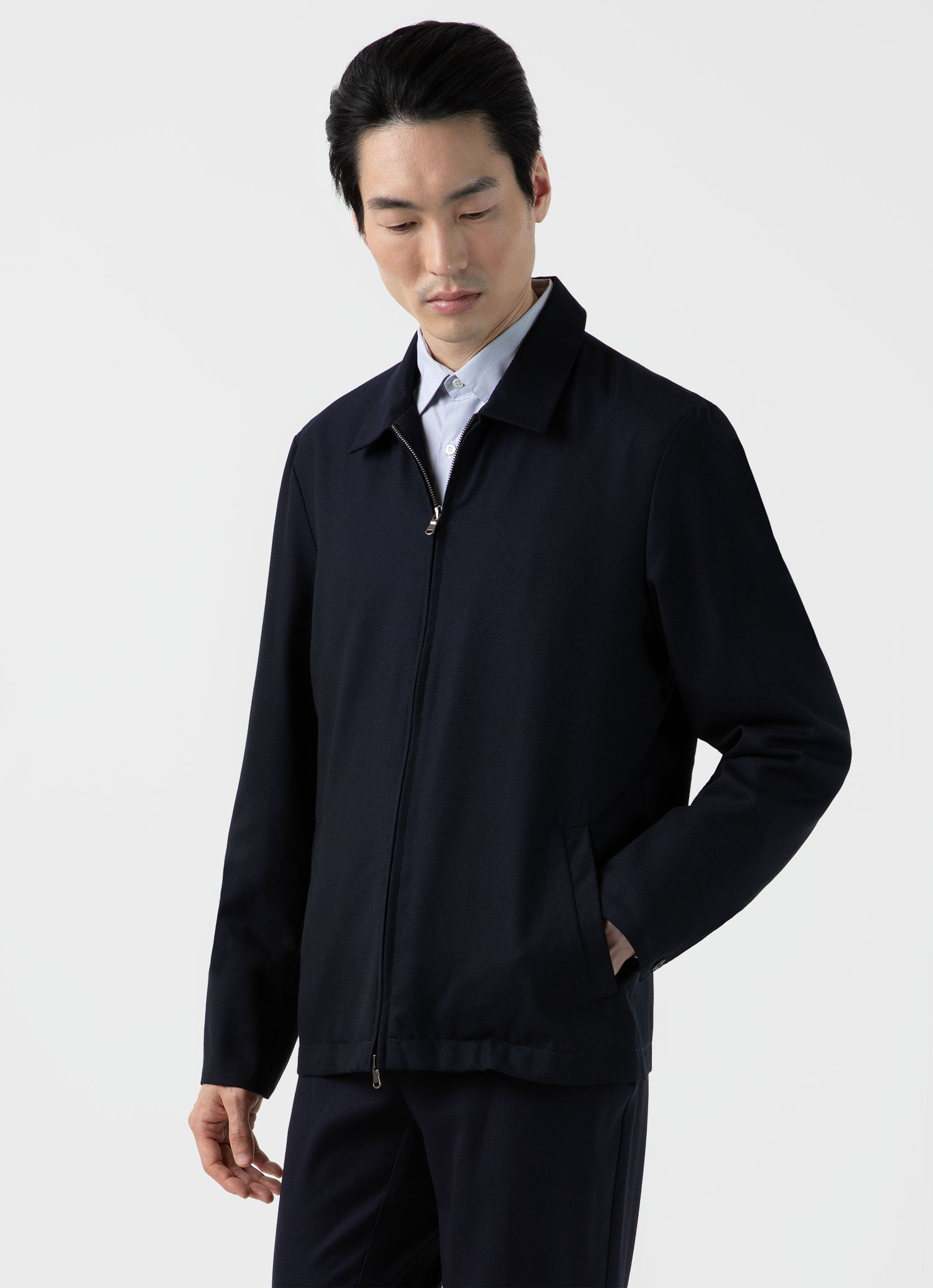 Men's Travel Wool Harrington Jacket in Navy