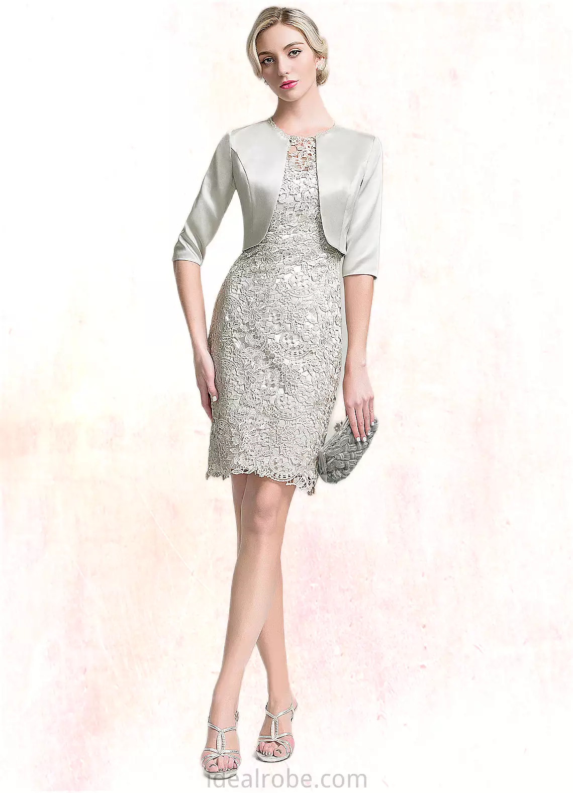 Millie Sheath/Column Scoop Neck Knee-Length Lace Mother of the Bride Dress STK126P0014802