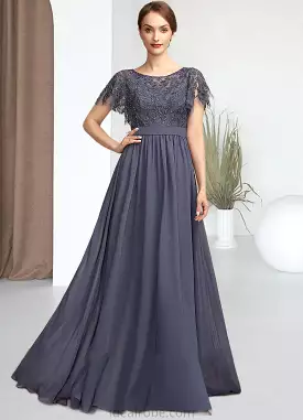 Myah A-Line Scoop Neck Floor-Length Chiffon Lace Mother of the Bride Dress With Sequins STK126P0014775