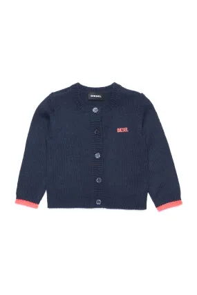 Navy Button Up Cardigan with Diesel Text