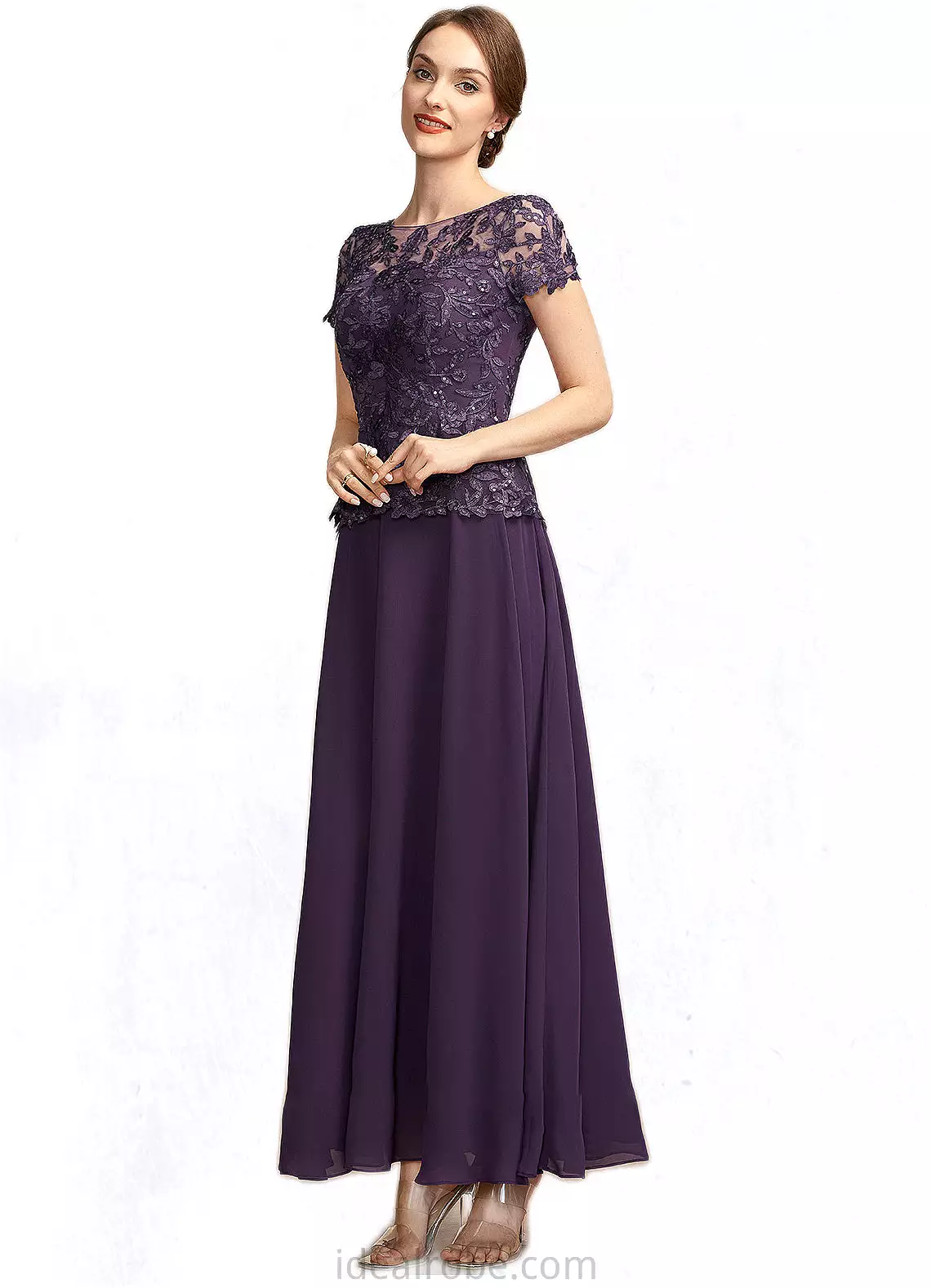 Nevaeh A-Line Scoop Neck Ankle-Length Chiffon Lace Mother of the Bride Dress With Sequins STK126P0014769