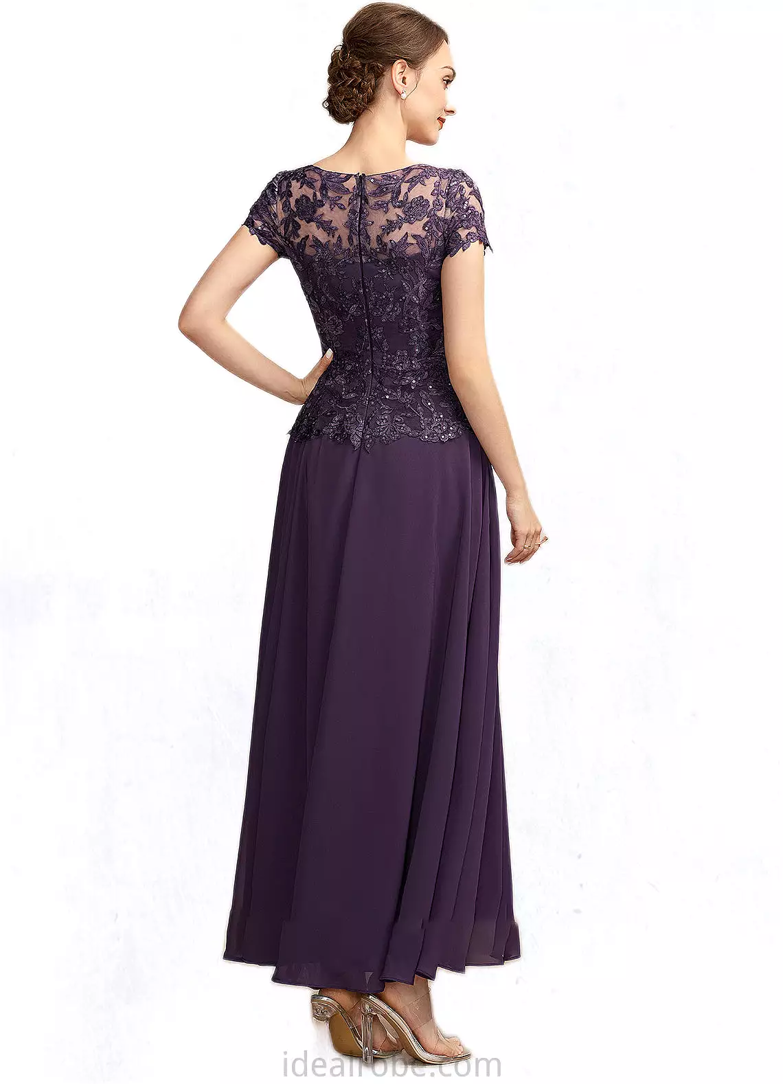 Nevaeh A-Line Scoop Neck Ankle-Length Chiffon Lace Mother of the Bride Dress With Sequins STK126P0014769