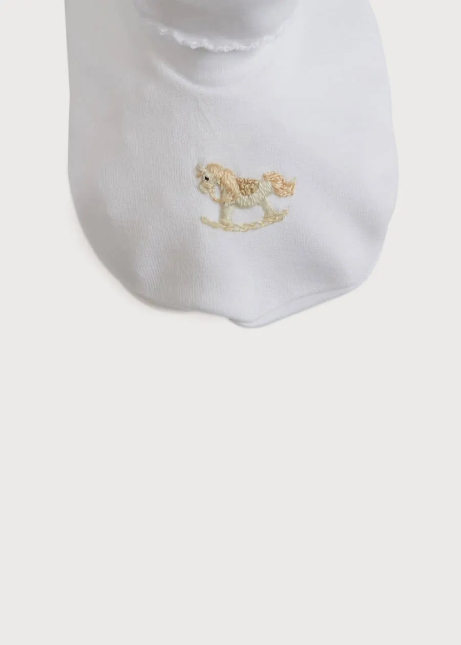 Newborn Booties With Rocking Horse Embroidery Beige (1-3mths)