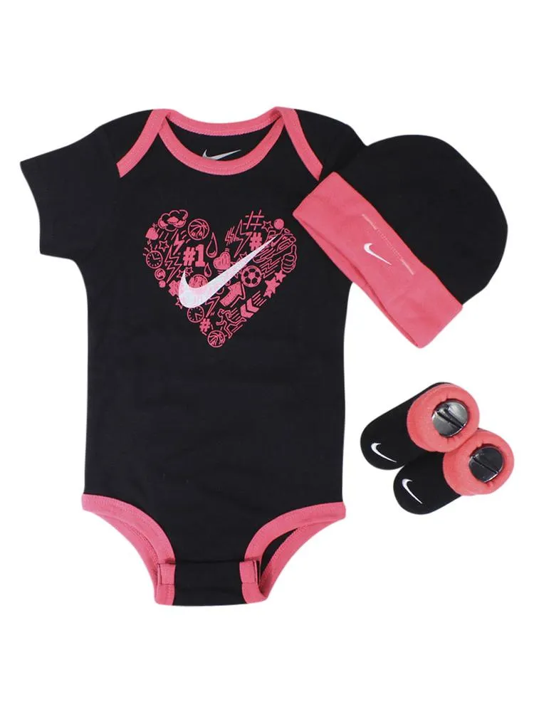 Nike Infant Girl's Doodle Heart 3-Piece Set (Hat, OneZ, & Booties)