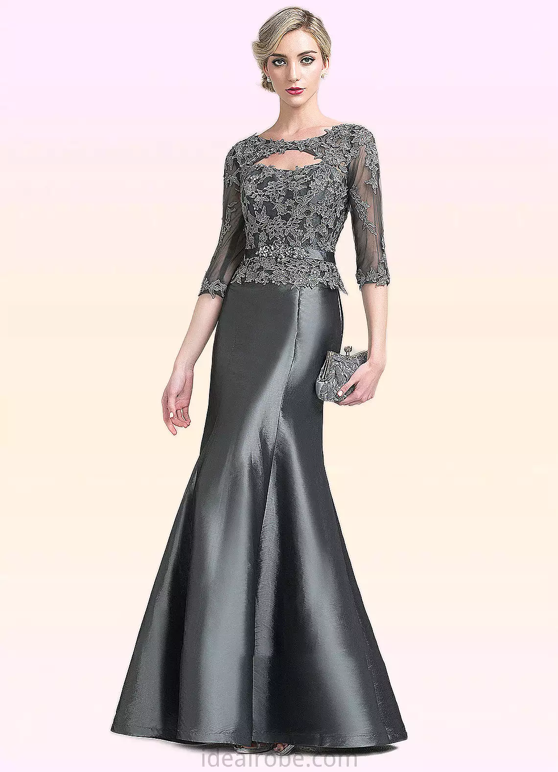 Olive Trumpet/Mermaid Scoop Neck Floor-Length Taffeta Mother of the Bride Dress With Beading Appliques Lace Sequins STK126P00148