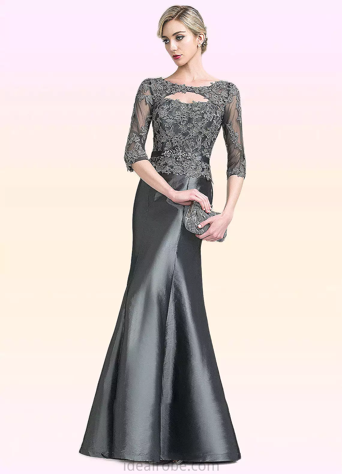 Olive Trumpet/Mermaid Scoop Neck Floor-Length Taffeta Mother of the Bride Dress With Beading Appliques Lace Sequins STK126P00148