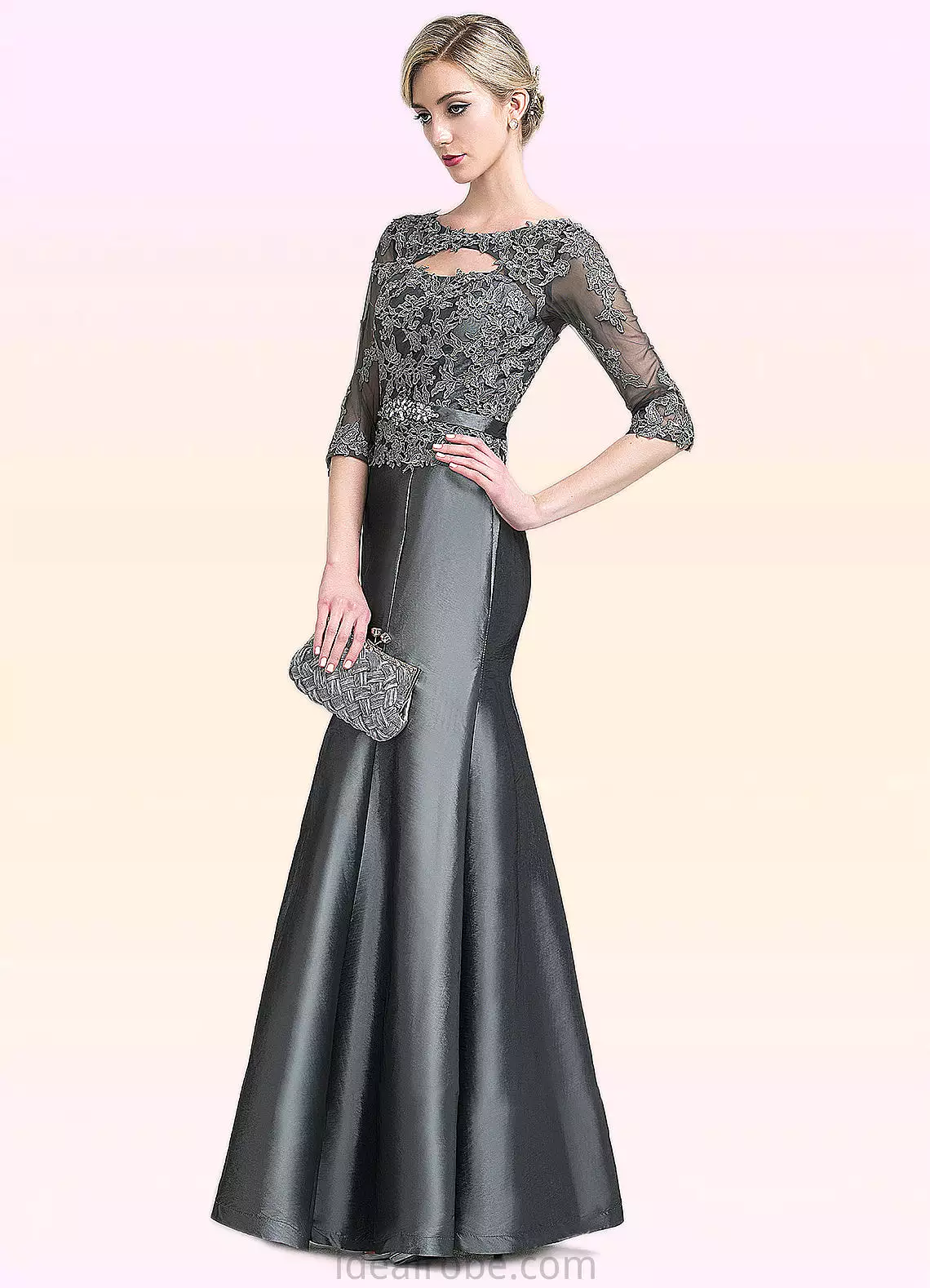 Olive Trumpet/Mermaid Scoop Neck Floor-Length Taffeta Mother of the Bride Dress With Beading Appliques Lace Sequins STK126P00148