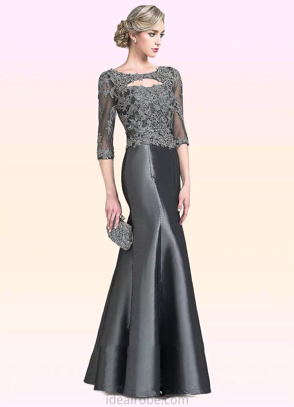 Olive Trumpet/Mermaid Scoop Neck Floor-Length Taffeta Mother of the Bride Dress With Beading Appliques Lace Sequins STK126P00148