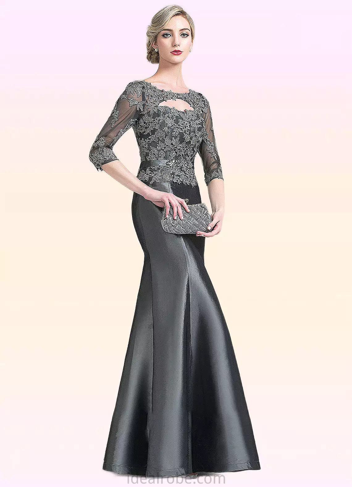 Olive Trumpet/Mermaid Scoop Neck Floor-Length Taffeta Mother of the Bride Dress With Beading Appliques Lace Sequins STK126P00148