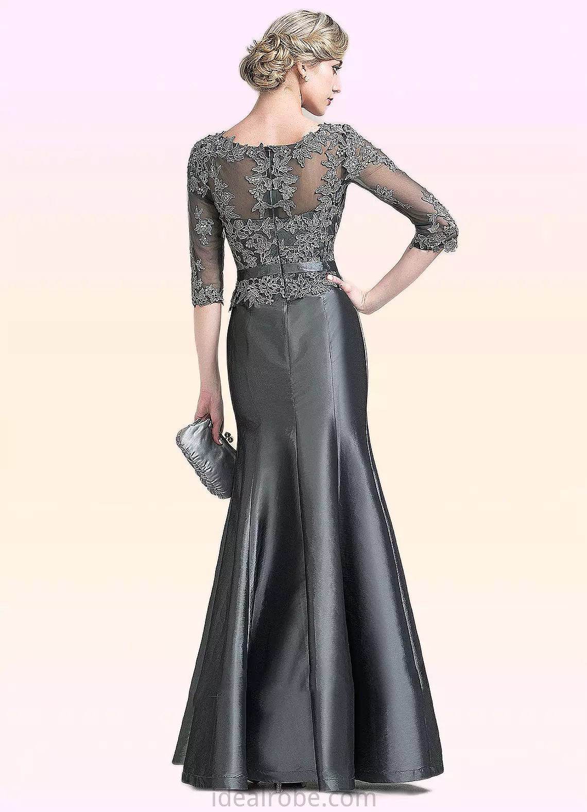 Olive Trumpet/Mermaid Scoop Neck Floor-Length Taffeta Mother of the Bride Dress With Beading Appliques Lace Sequins STK126P00148