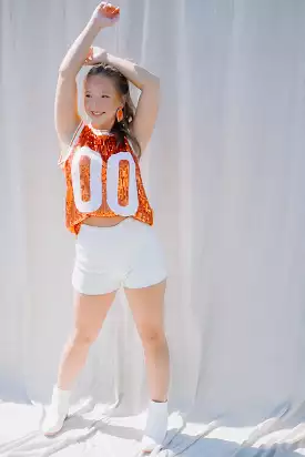 Orange & White Sequin Sleeveless Jersey