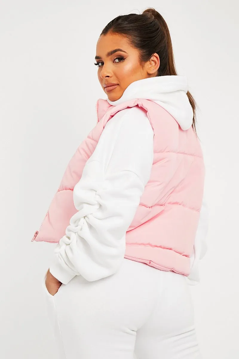 Pink Cropped Puffer Gilet - Zura