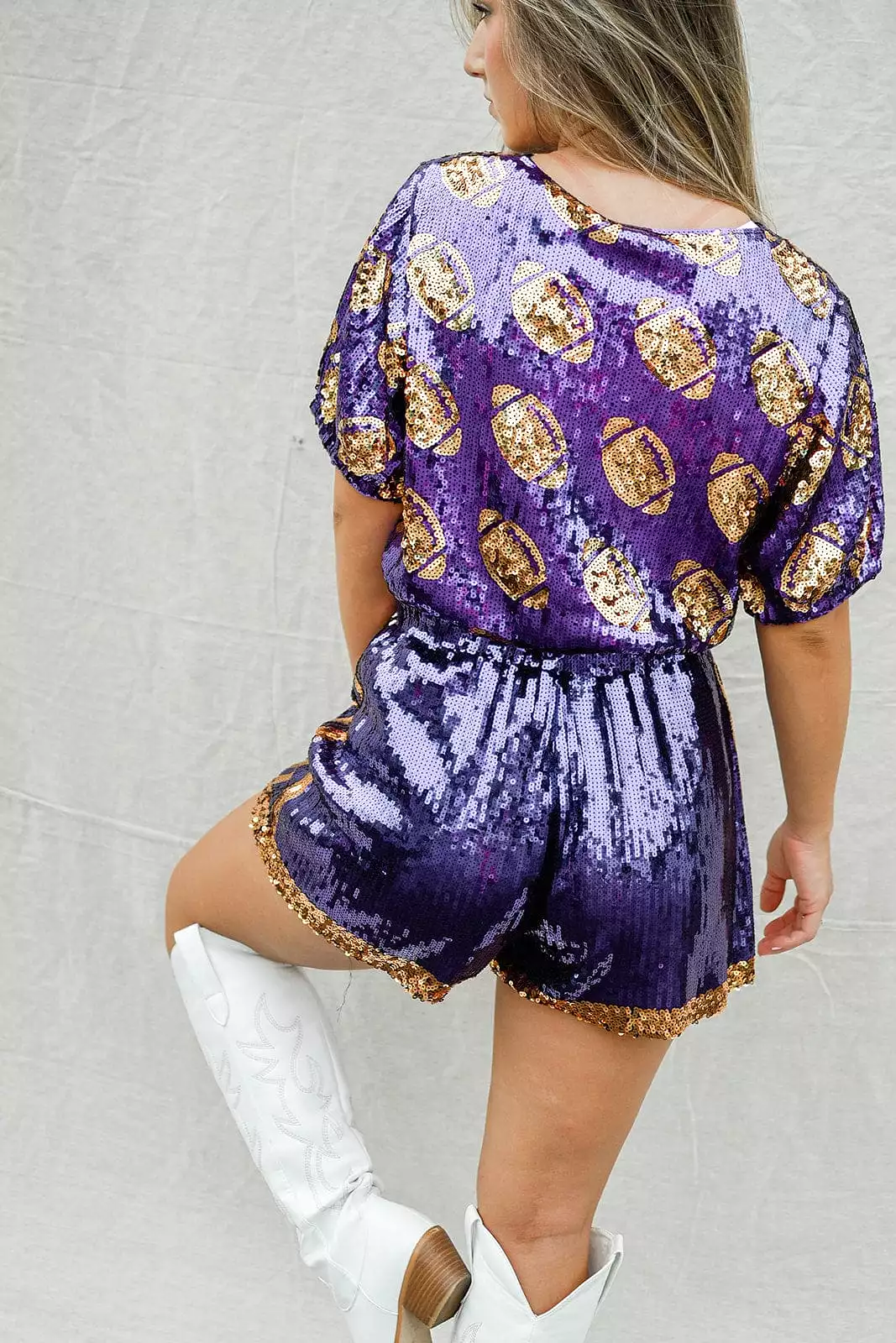 Purple & Gold Sequin Jersey Shorts