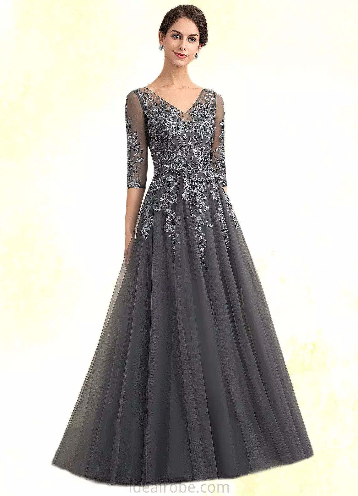 Reese A-Line V-neck Floor-Length Tulle Lace Mother of the Bride Dress With Beading Sequins STK126P0014895