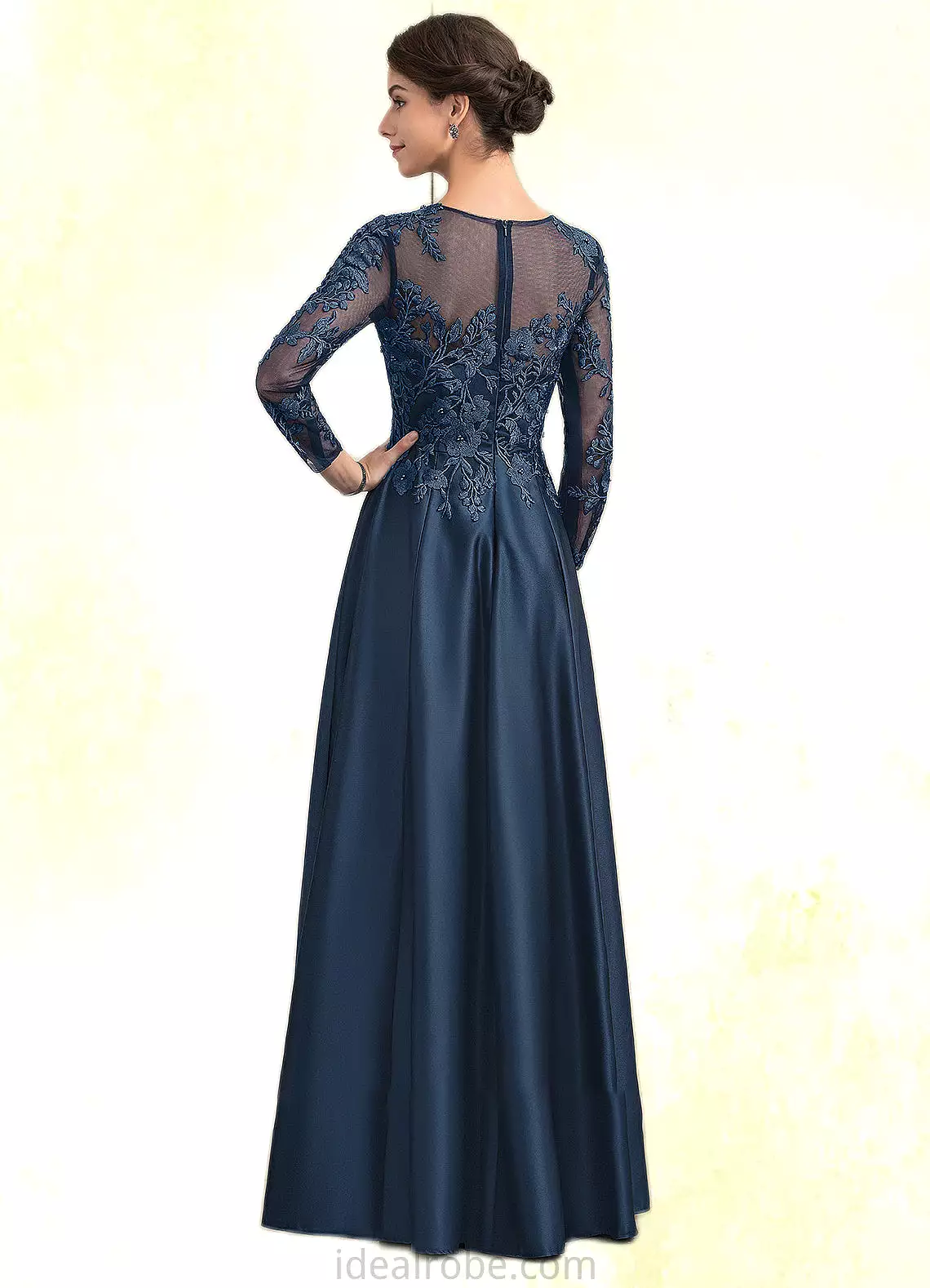 Riley A-Line Scoop Neck Floor-Length Satin Lace Mother of the Bride Dress With Beading STK126P0014858