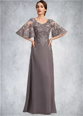 Riya A-Line Scoop Neck Floor-Length Chiffon Lace Mother of the Bride Dress With Sequins STK126P0014776