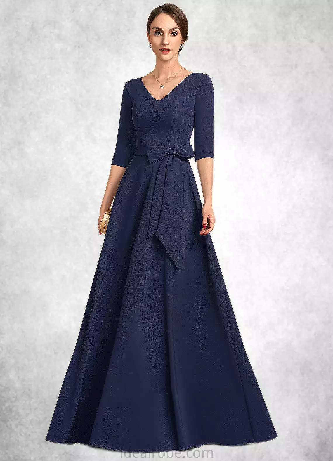 Sadie A-Line V-neck Floor-Length Stretch Crepe Mother of the Bride Dress With Bow(s) STK126P0014831