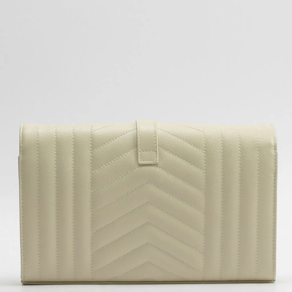 SAINT LAURENT Tri-Quilt Monogram Envelope Wallet On Chain - Ivory