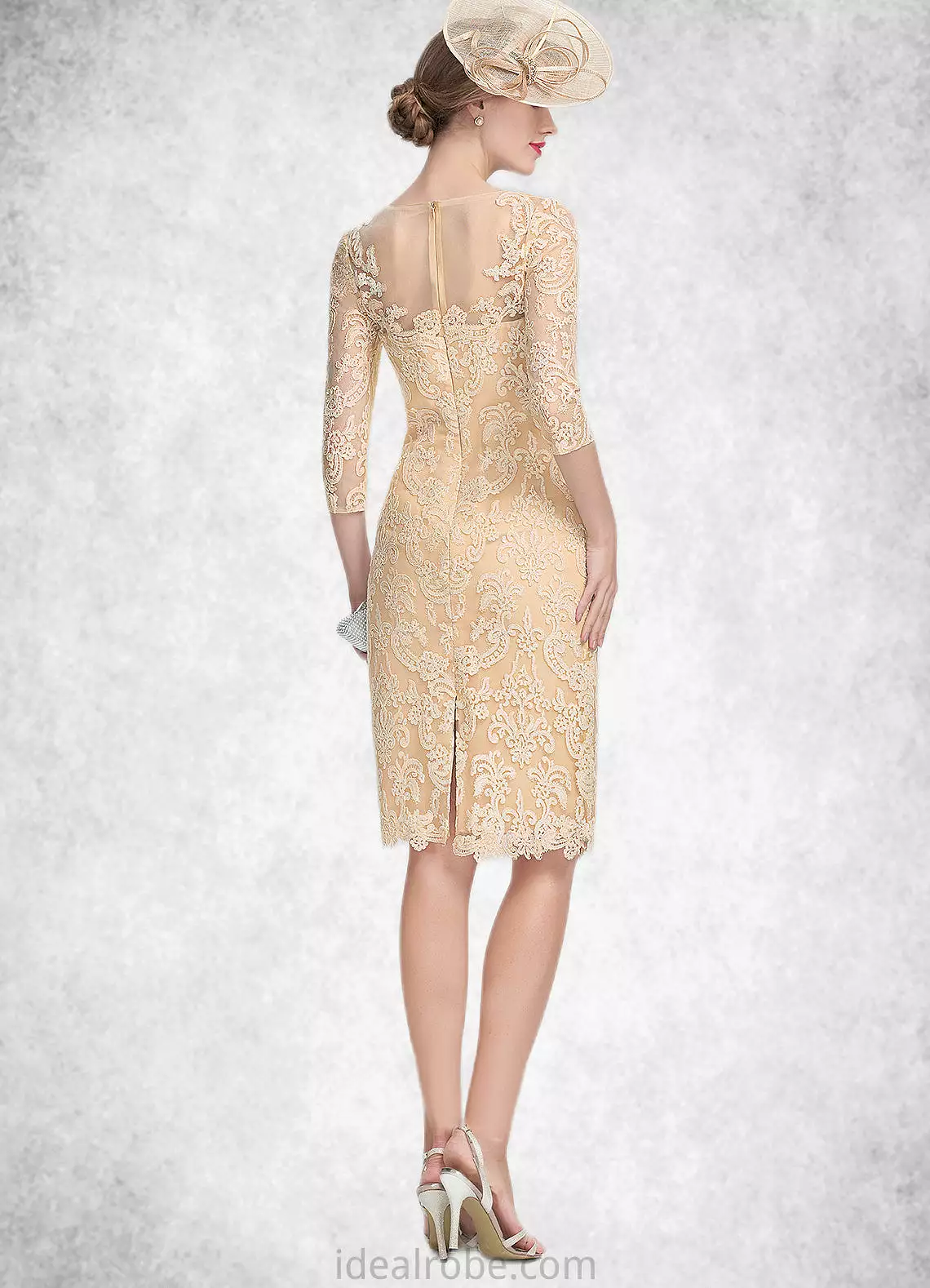 Sariah Sheath/Column Scoop Neck Knee-Length Lace Mother of the Bride Dress With Beading Sequins STK126P0014874