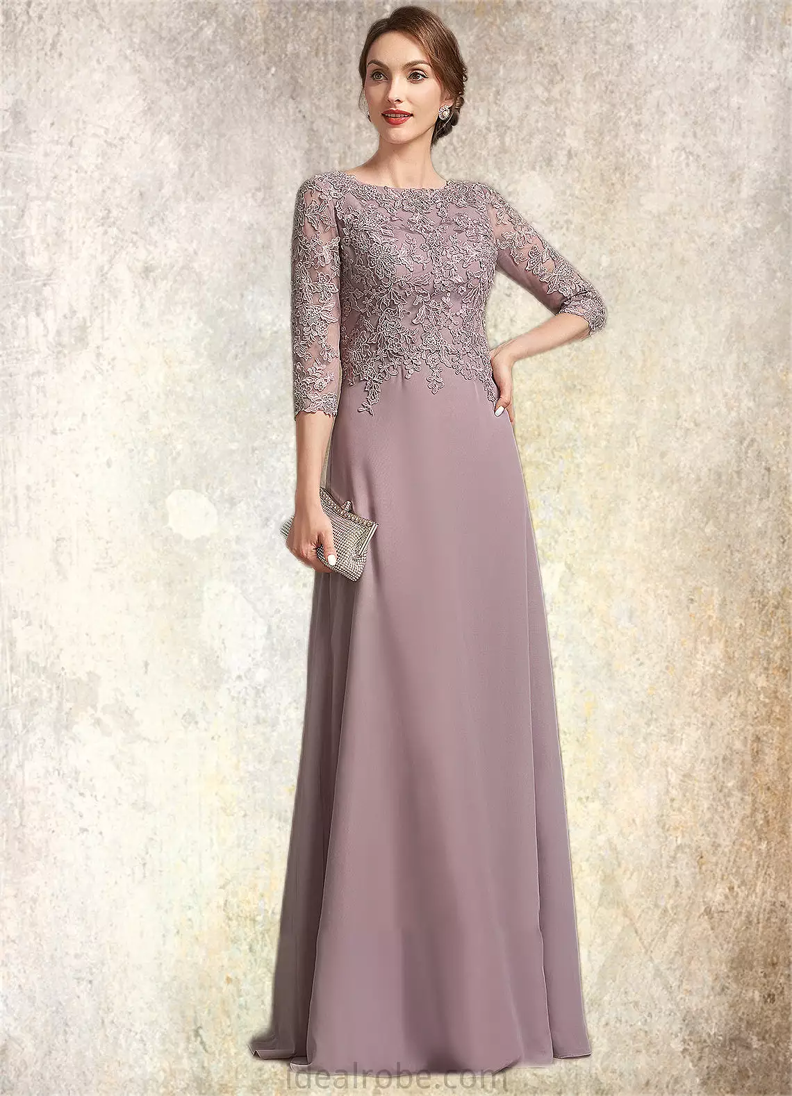 Scarlett A-Line Scoop Neck Floor-Length Chiffon Lace Mother of the Bride Dress STK126P0014788