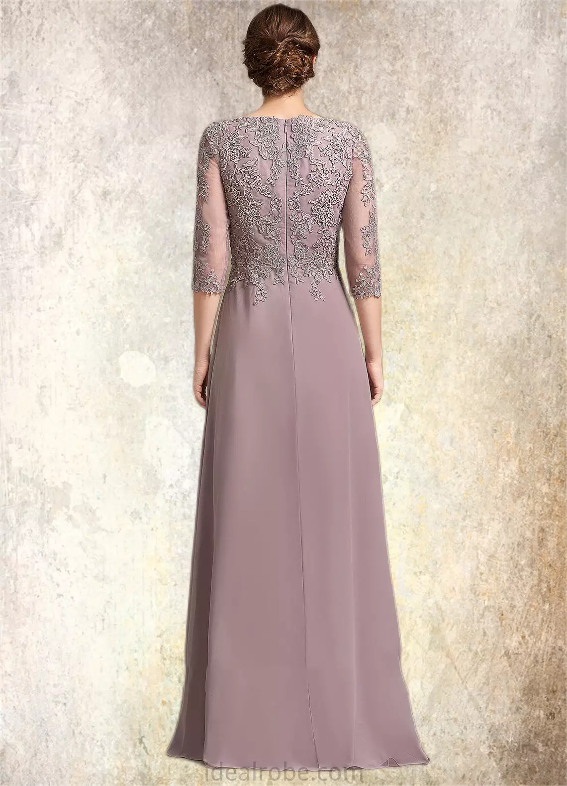 Scarlett A-Line Scoop Neck Floor-Length Chiffon Lace Mother of the Bride Dress STK126P0014788