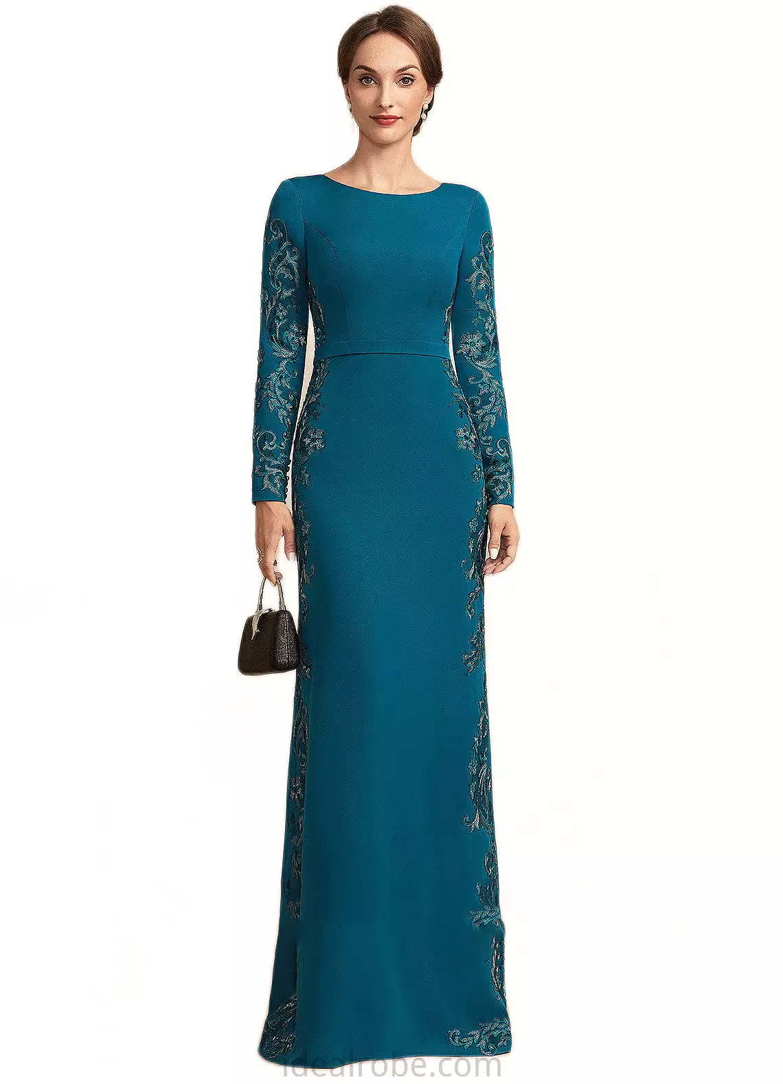 Sherlyn Sheath/Column Scoop Neck Floor-Length Stretch Crepe Mother of the Bride Dress With Appliques Lace STK126P0014822