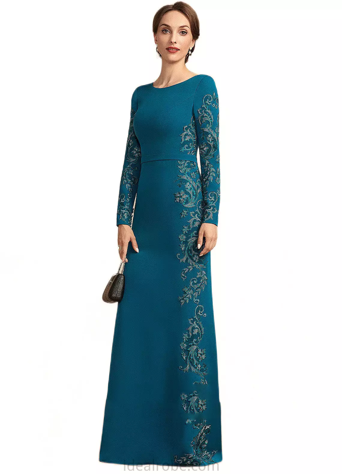 Sherlyn Sheath/Column Scoop Neck Floor-Length Stretch Crepe Mother of the Bride Dress With Appliques Lace STK126P0014822