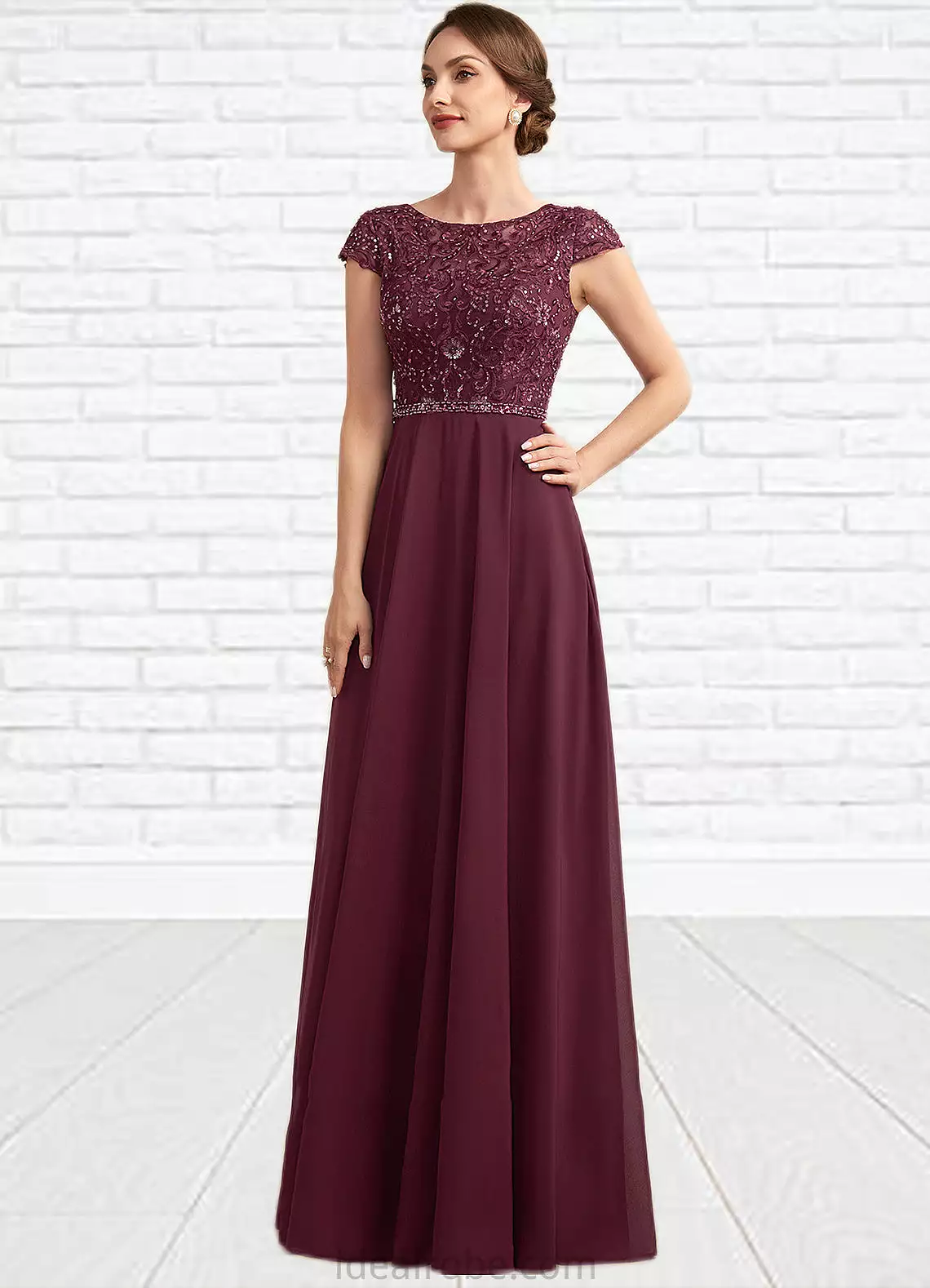 Sibyl A-Line Scoop Neck Floor-Length Chiffon Lace Mother of the Bride Dress With Beading Sequins STK126P0014863