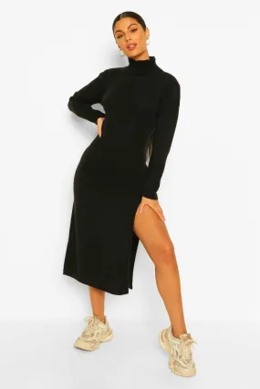 Side Split Turtleneck Knitted Dress