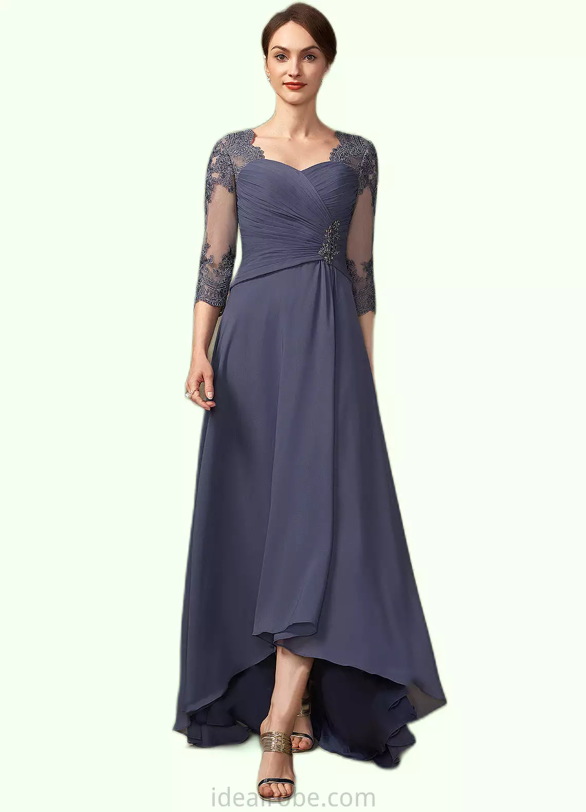 Silvia A-Line Sweetheart Asymmetrical Chiffon Lace Mother of the Bride Dress With Beading Sequins STK126P0014783