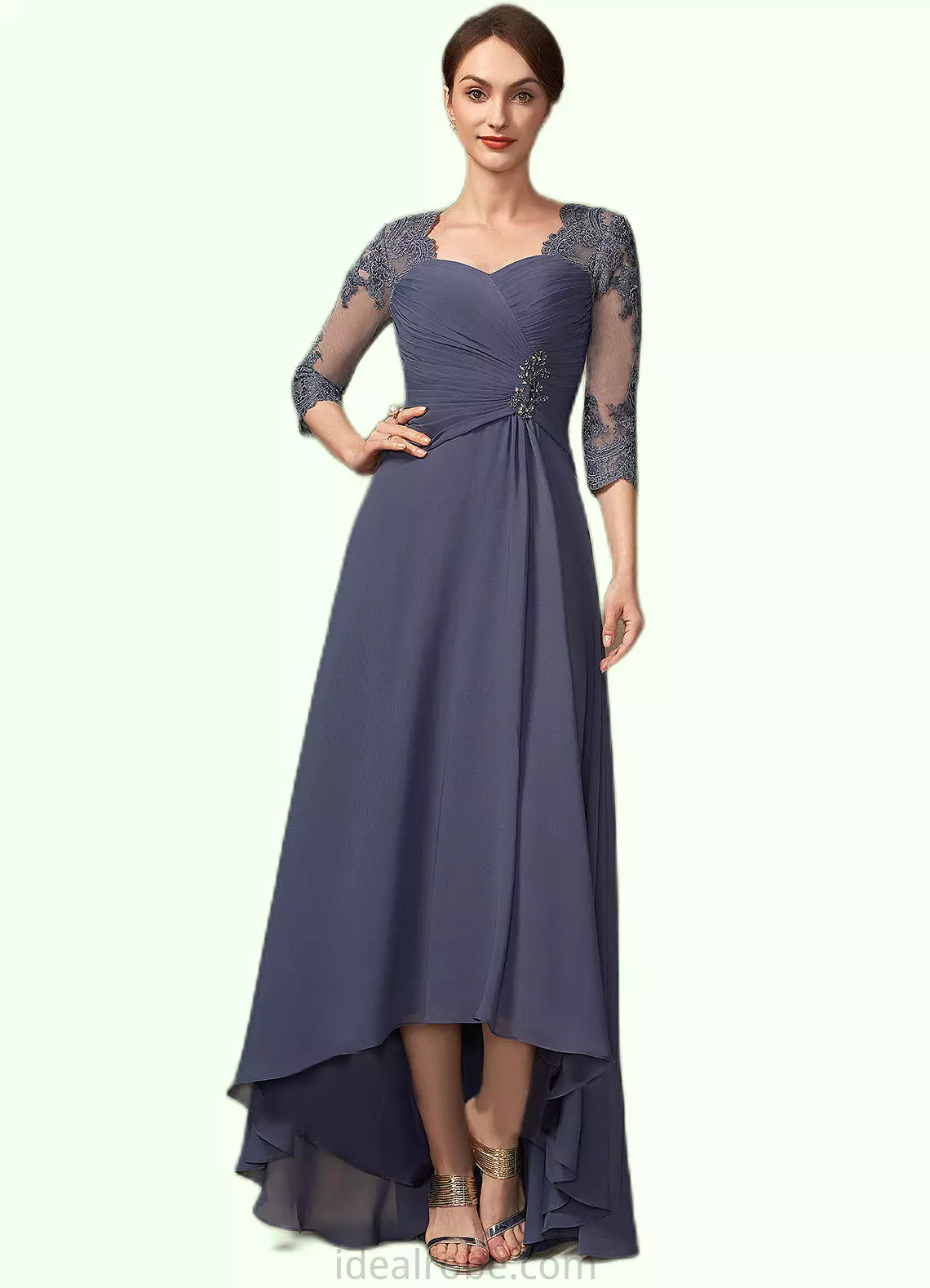 Silvia A-Line Sweetheart Asymmetrical Chiffon Lace Mother of the Bride Dress With Beading Sequins STK126P0014783