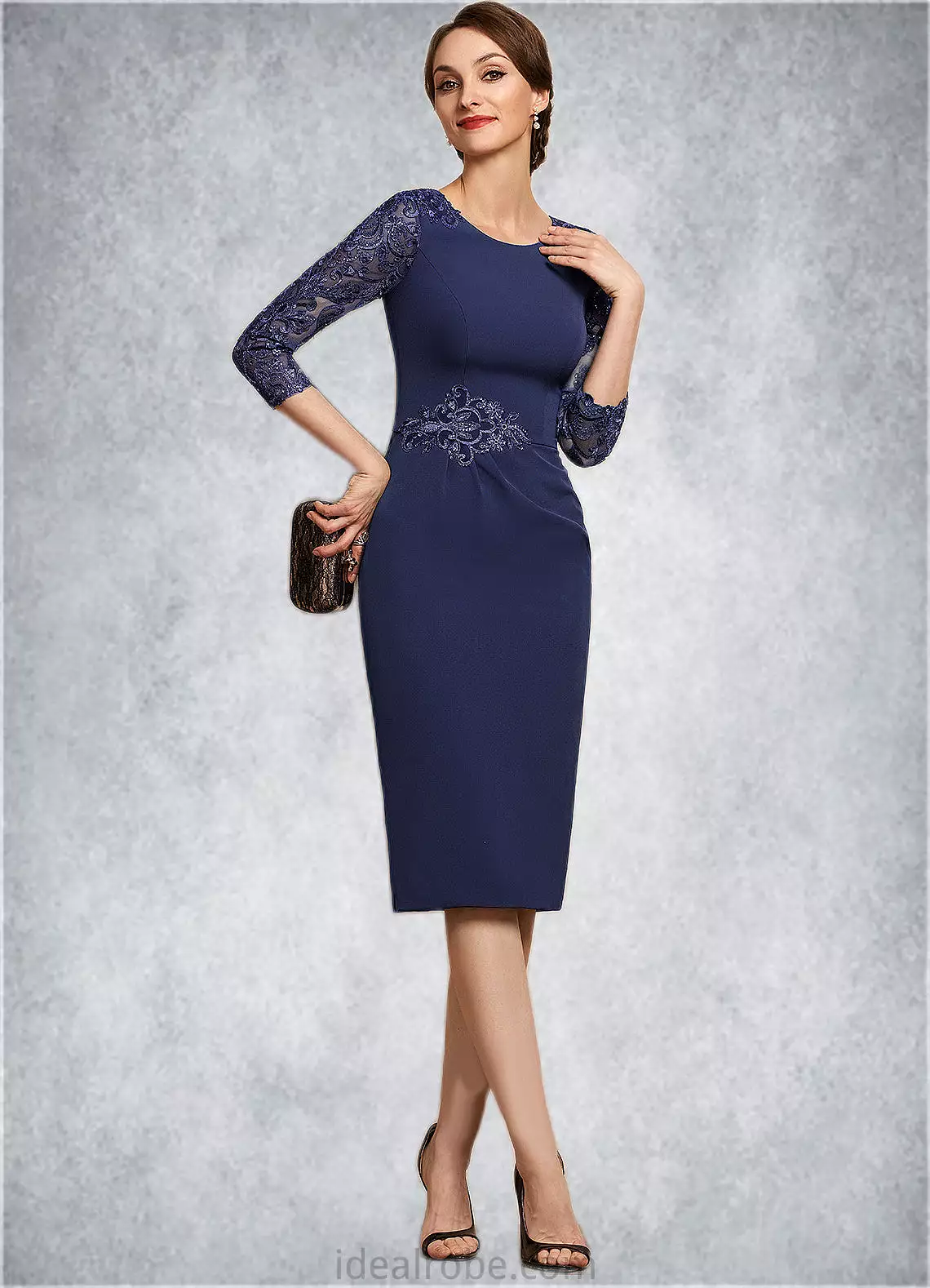 Skylar Sheath/Column Scoop Neck Knee-Length Lace Stretch Crepe Mother of the Bride Dress With Sequins STK126P0014840