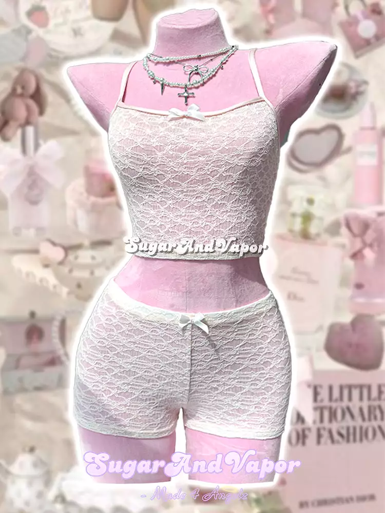 Soft Pale Pink See through Cami+Shorts 2 Pieces Set